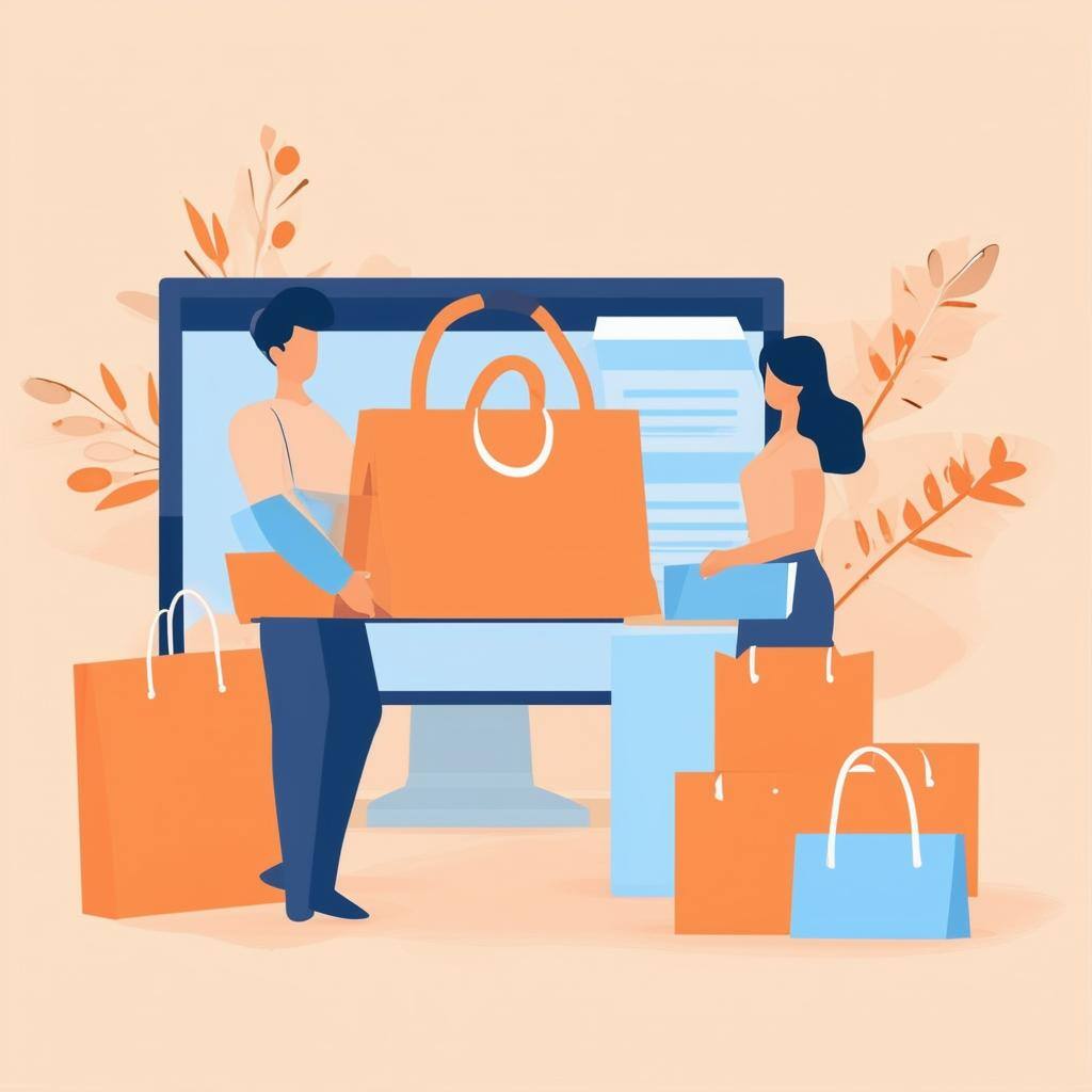 An image that represents inperson and online sales of physical goods, in a professional business style with a neutral color palette-1