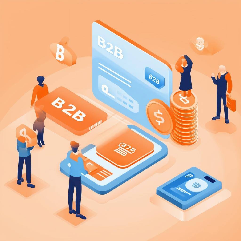 Image that depicts a variety of b2b payment method in a professional aesthetic, using primary colors light orange and light blue