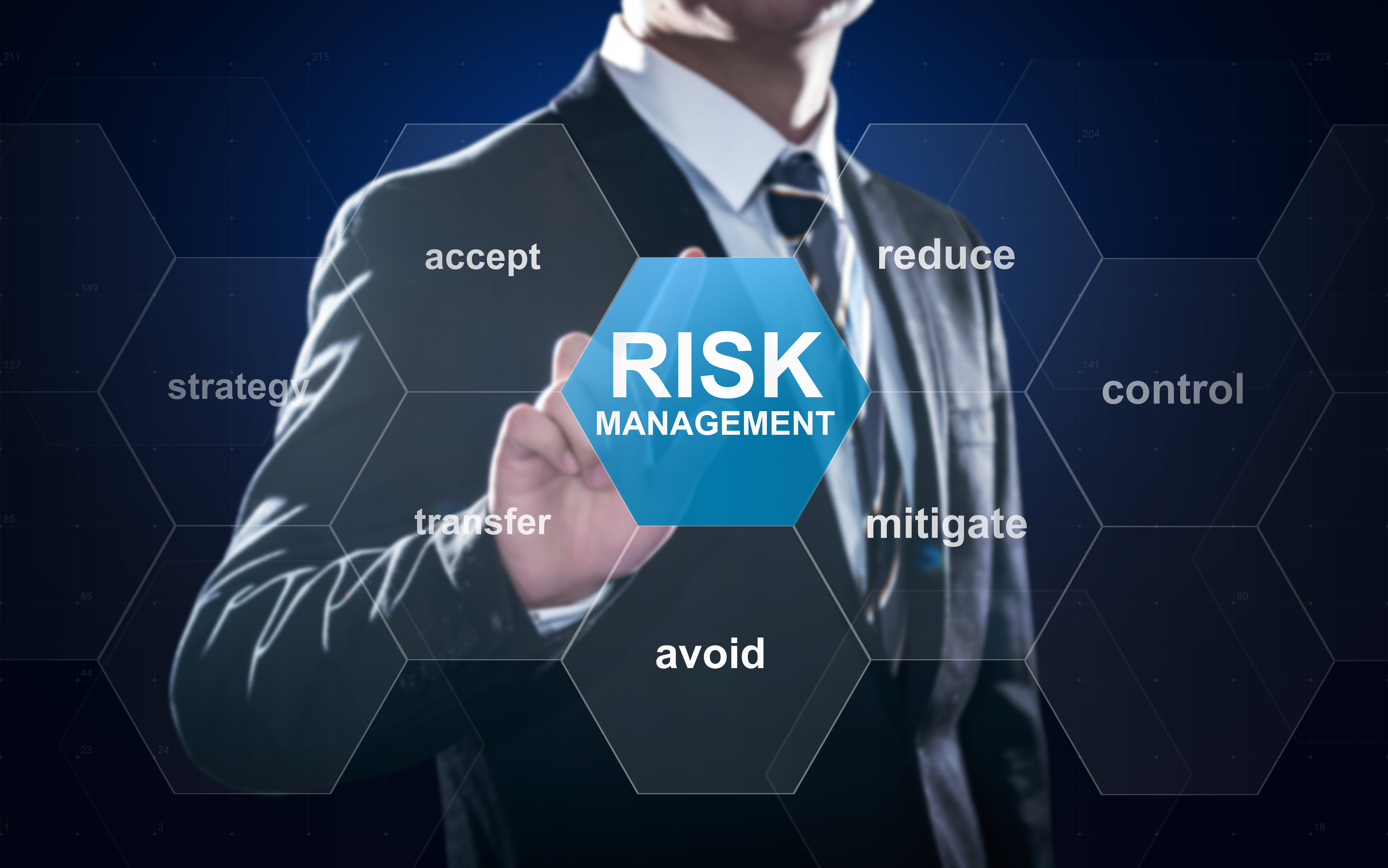 Businessman pointing at risk management concept on screen