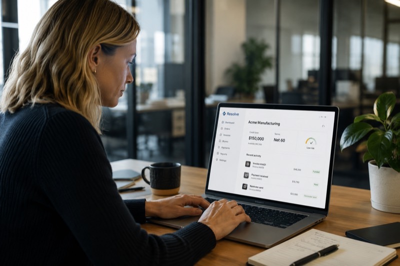 A finance lead reviewing a buyer's credit line in the Resolve dashboard